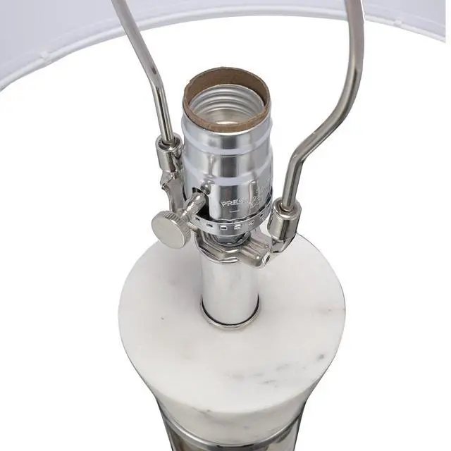 Alt view image 5 of 7 - D15x30.2" White and Bronze Marble Table Lamp with Glass Cylinder (Lamp Shade Assembly Required)