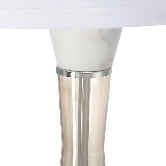 Alt view image 6 of 7 - D15x30.2" White and Bronze Marble Table Lamp with Glass Cylinder (Lamp Shade Assembly Required)