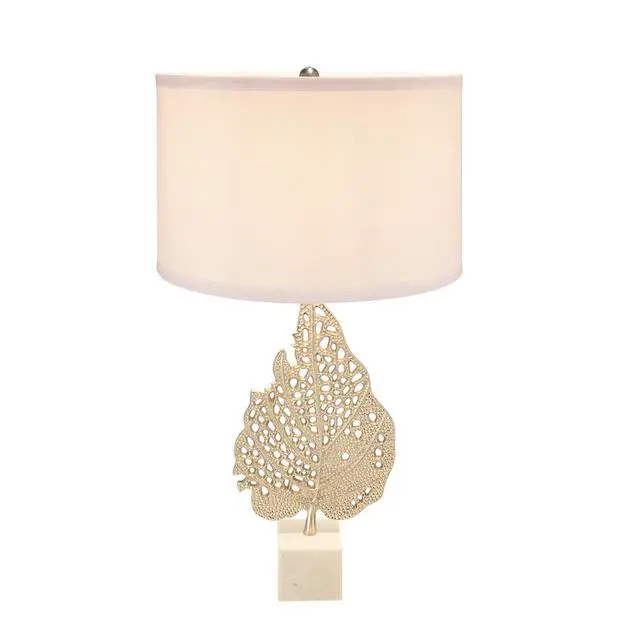 Alt view image 3 of 7 - D15x29.3" White and Silver Leaf Table Lamp with Drum Shade and Marble Base (Lamp Shade Assembly Required)