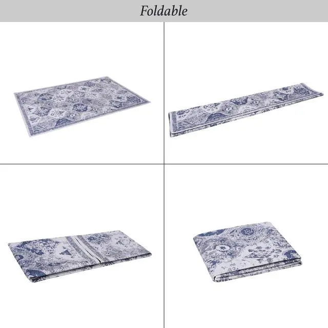 Alt view image 7 of 7 - 2'6''x10' Blue Runner, Washable Rug, Low-Pile, Non-Slip, Non-Shedding, Foldable, Kid & Pet Friendly - Area Rugs for living room, bedroom, kitchen, dining room rug (Blue, 2'6''x10')