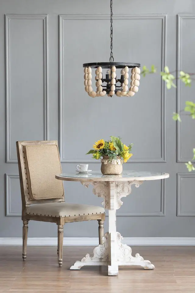 Alt view image 3 of 6 - 4 - Light Wood Chandelier, Hanging Light Fixture with Adjustable Chain for Kitchen Dining Room Foyer Entryway, Bulb Not included