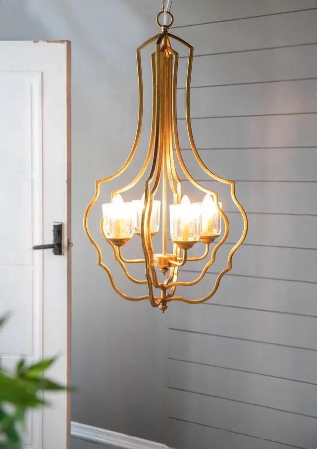 Alt view image 7 of 7 - 4 - Light Metal Chandelier, Hanging Light Fixture with Adjustable Chain for Kitchen Dining Room Foyer Entryway, Bulb Not included