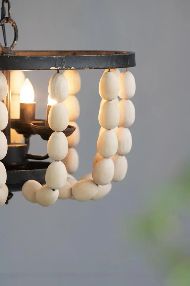 Alt view image 6 of 6 - 4 - Light Wood Chandelier, Hanging Light Fixture with Adjustable Chain for Kitchen Dining Room Foyer Entryway, Bulb Not included