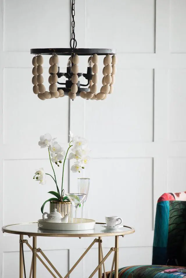 Alt view image 4 of 6 - 4 - Light Wood Chandelier, Hanging Light Fixture with Adjustable Chain for Kitchen Dining Room Foyer Entryway, Bulb Not included