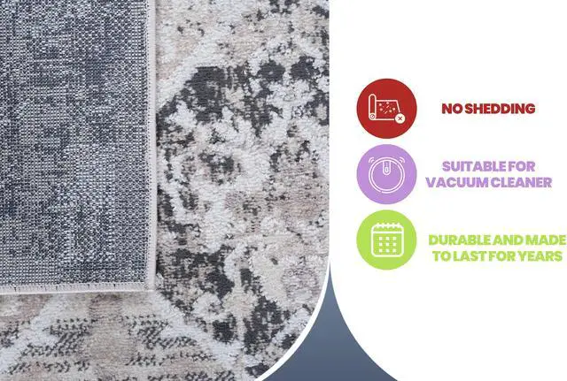 Alt view image 7 of 7 - Collection 8X10 Cream/Anthracite /Traditional Non-Shedding Living Room Bedroom Dining Home Office Stylish and Stain Resistant Area Rug