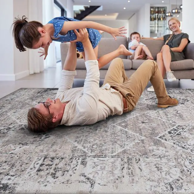 Alt view image 3 of 7 - Collection 8X10 Cream/Anthracite /Traditional Non-Shedding Living Room Bedroom Dining Home Office Stylish and Stain Resistant Area Rug