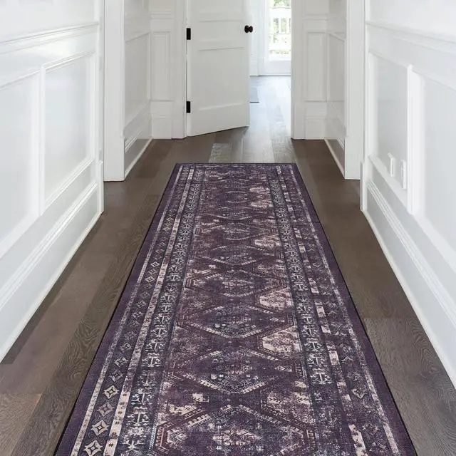 Main image of 2'6''x10' Runner, Washable Rug, Low-Pile, Non-Slip, Non-Shedding, Foldable, Kid&Pet Friendly - Area Rugs for living room, bedroom, kitchen, dining room rug (Burgundy/Black, 2'6''x10')