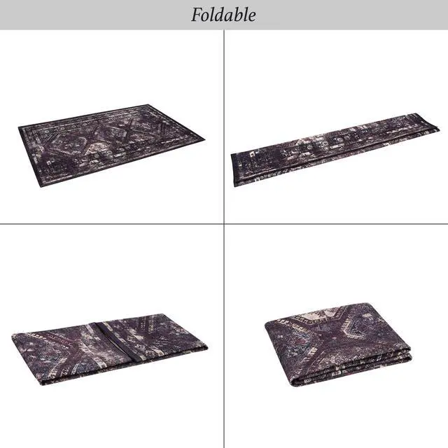 Alt view image 7 of 7 - 2'6''x10' Runner, Washable Rug, Low-Pile, Non-Slip, Non-Shedding, Foldable, Kid&Pet Friendly - Area Rugs for living room, bedroom, kitchen, dining room rug (Burgundy/Black, 2'6''x10')