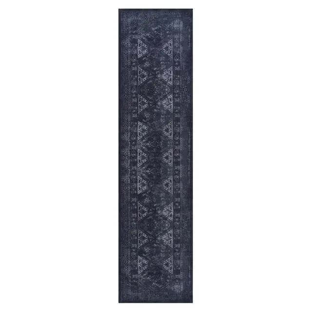 Alt view image 2 of 7 - 2'6''x10' Runner, Washable Rug, Low-Pile, Non-Slip, Non-Shedding, Foldable, Kid & Pet Friendly - Area Rugs for living room, bedroom, kitchen, dining room rug (Black/Gray, 2'6''x10')