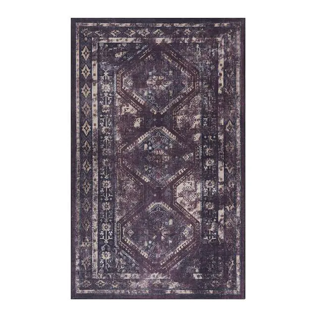 Alt view image 2 of 7 - 8x10 Area Rugs, Washable Rug, Low-Pile, Non-Slip, Non-Shedding, Foldable, Kid&Pet Friendly - Area Rugs for living room, bedroom, kitchen (Burgundy/Black, 8'x10')