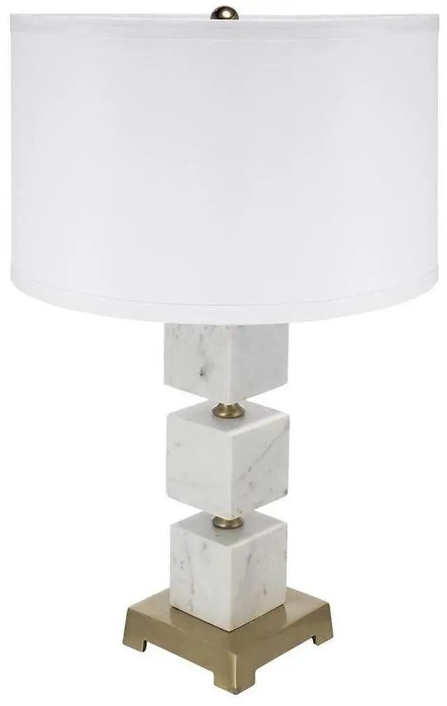 Main image of D16x26.5" White Marble Cube Table Lamp with Gold Base and Body (Lamp Shade Assembly Required)