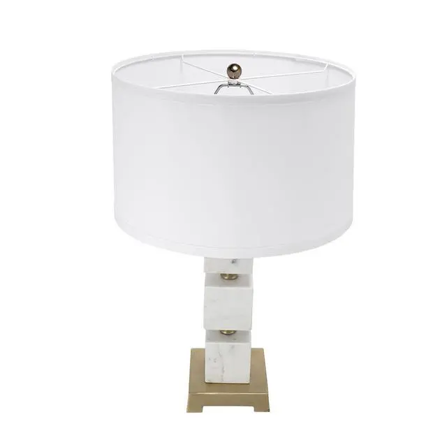 Alt view image 3 of 7 - D16x26.5" White Marble Cube Table Lamp with Gold Base and Body (Lamp Shade Assembly Required)