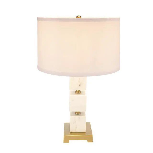 Alt view image 4 of 7 - D16x26.5" White Marble Cube Table Lamp with Gold Base and Body (Lamp Shade Assembly Required)