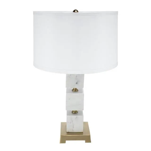 Alt view image 2 of 7 - D16x26.5" White Marble Cube Table Lamp with Gold Base and Body (Lamp Shade Assembly Required)