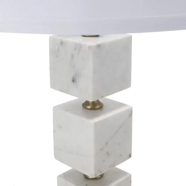 Alt view image 7 of 7 - D16x26.5" White Marble Cube Table Lamp with Gold Base and Body (Lamp Shade Assembly Required)
