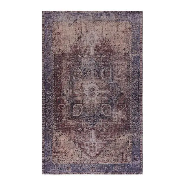 Alt view image 2 of 7 - 5x8 Area Rugs for Living Room, Washable Rug, Low-Pile, Non-Slip, Non-Shedding, Foldable, Kid & Pet Friendly - Area Rugs for living room, bedroom, kitchen (Burgundy/Blue, 5'x8')