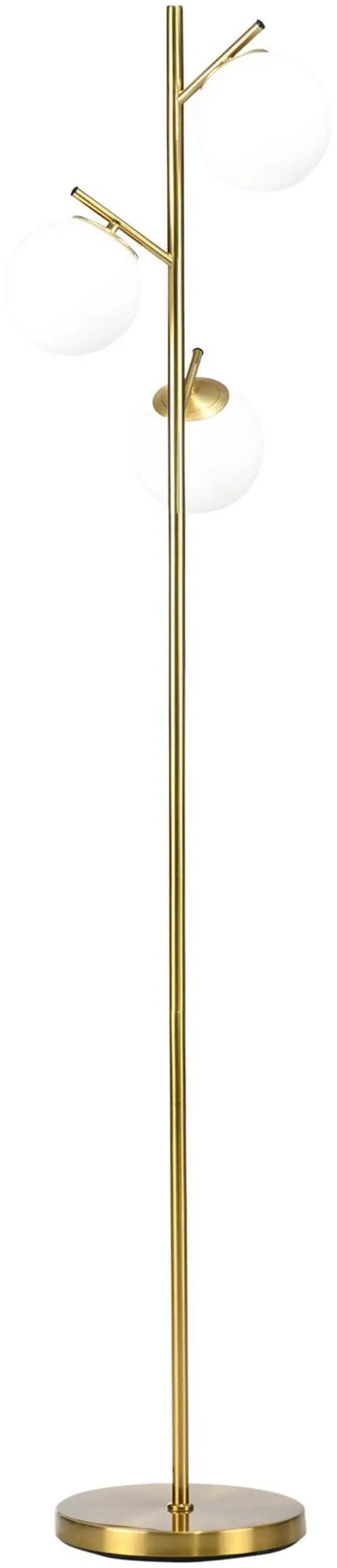 Main image of Homcom 3-Light Modern Floor Lamps for Living Room, Tree Standing Lamp for Bedroom with Globe Lampshade, Steel Base, (Bulb Not included), Gold