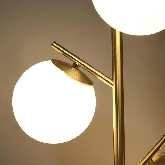 Alt view image 7 of 7 - Homcom 3-Light Modern Floor Lamps for Living Room, Tree Standing Lamp for Bedroom with Globe Lampshade, Steel Base, (Bulb Not included), Gold