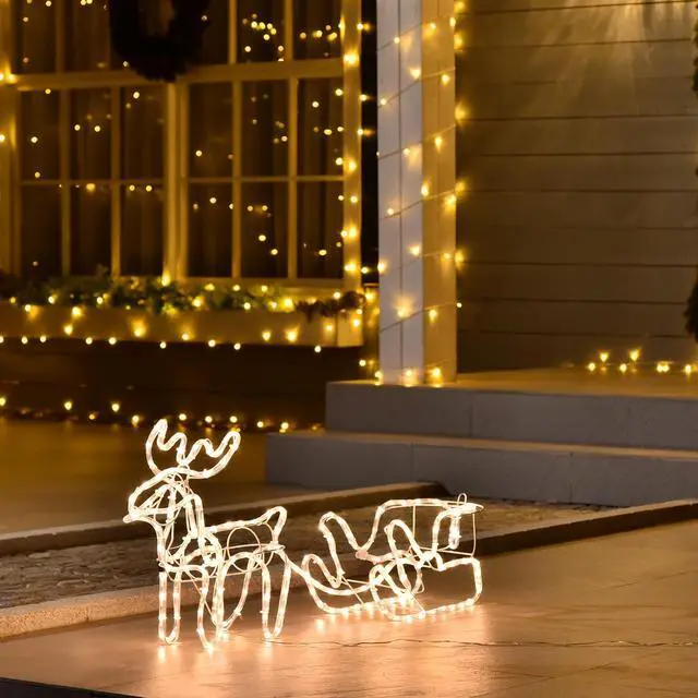 Alt view image 2 of 7 - Outsunny 35" Led Reindeer Sleigh Outdoor Christmas Standing Figure Decoration