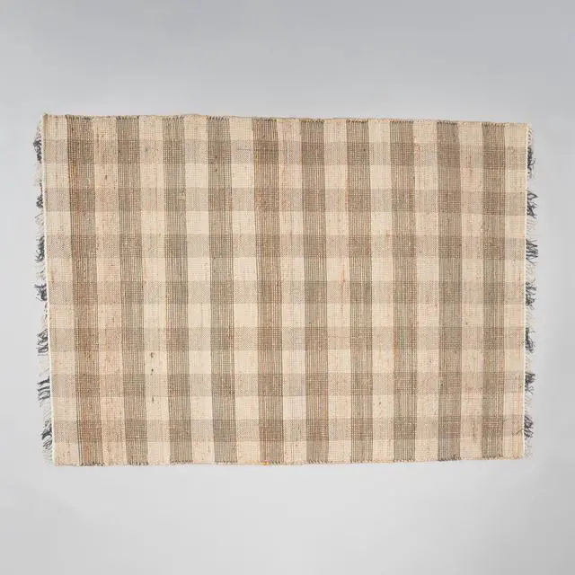 Alt view image 4 of 6 - Area Rug, Jute Rug, Durable Gray Plaid Rug, 5X7 ft
