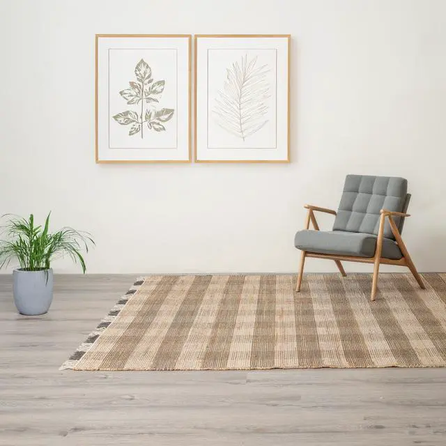 Main image of Area Rug, Jute Rug, Durable Gray Plaid Rug, 5X7 ft