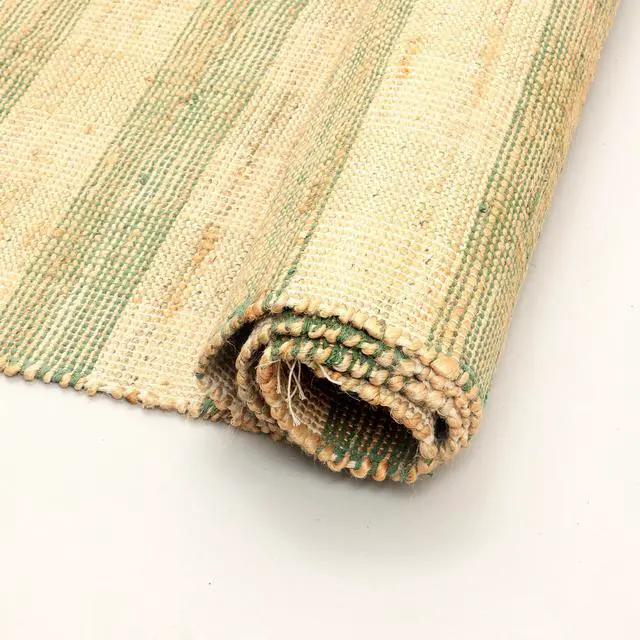 Alt view image 3 of 5 - Artisan Hand Woven Jute & Cotton Green Plaid Rug-6X9 ft