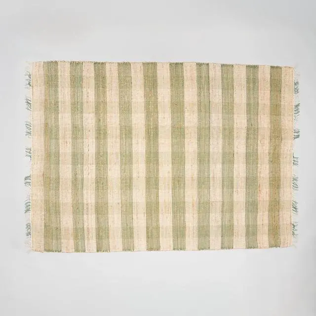 Alt view image 5 of 5 - Artisan Hand Woven Jute & Cotton Green Plaid Rug-6X9 ft
