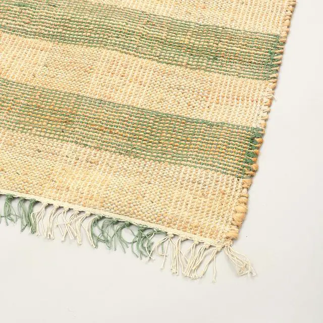 Alt view image 4 of 5 - Artisan Hand Woven Jute & Cotton Green Plaid Rug-6X9 ft