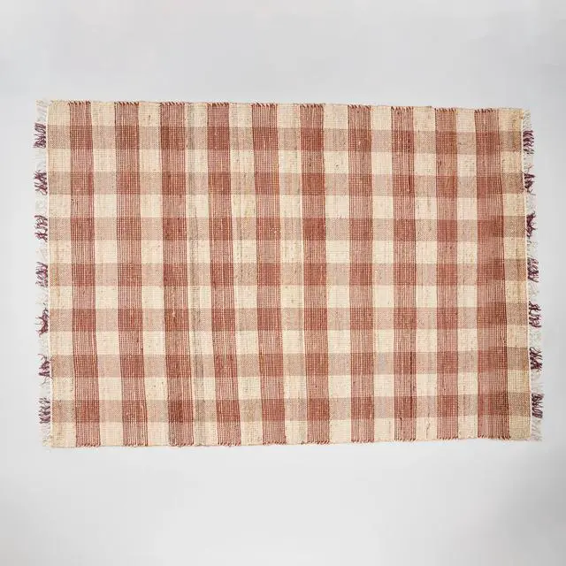 Alt view image 7 of 7 - Area Rug, Jute Rug, Durable Dark Brown Plaid Rug, 6X9 ft