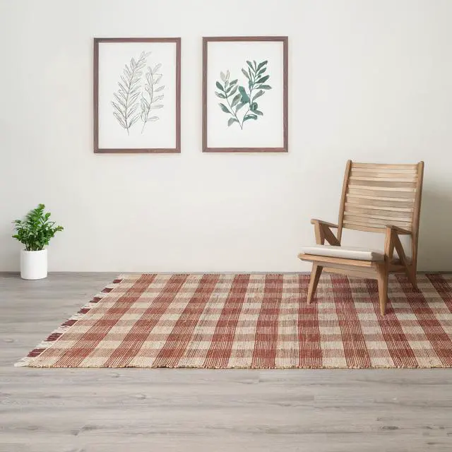 Main image of Area Rug, Jute Rug, Durable Dark Brown Plaid Rug, 6X9 ft