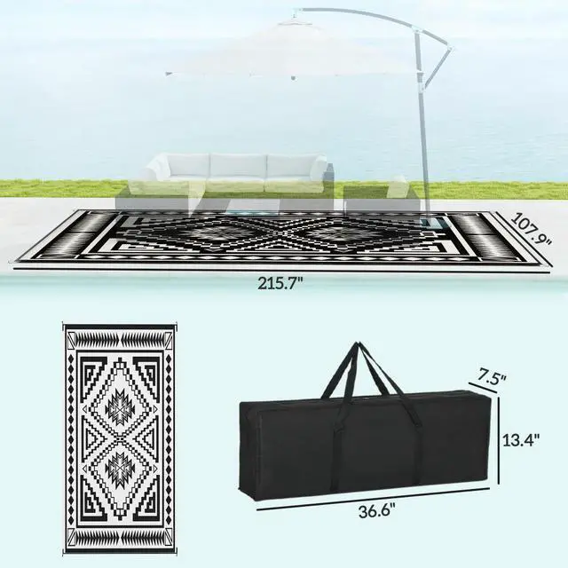 Alt view image 3 of 7 - Outdoor Rug,Reversible Outdoor Rug, Waterproof Plastic Straw with Carry Bag