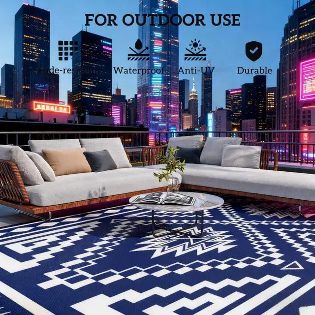 Alt view image 5 of 7 - Patio Rug,Reversible Outdoor Rug, Waterproof Plastic Straw with Carry Bag