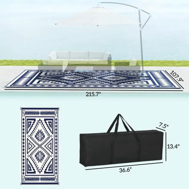 Alt view image 3 of 7 - Patio Rug,Reversible Outdoor Rug, Waterproof Plastic Straw with Carry Bag