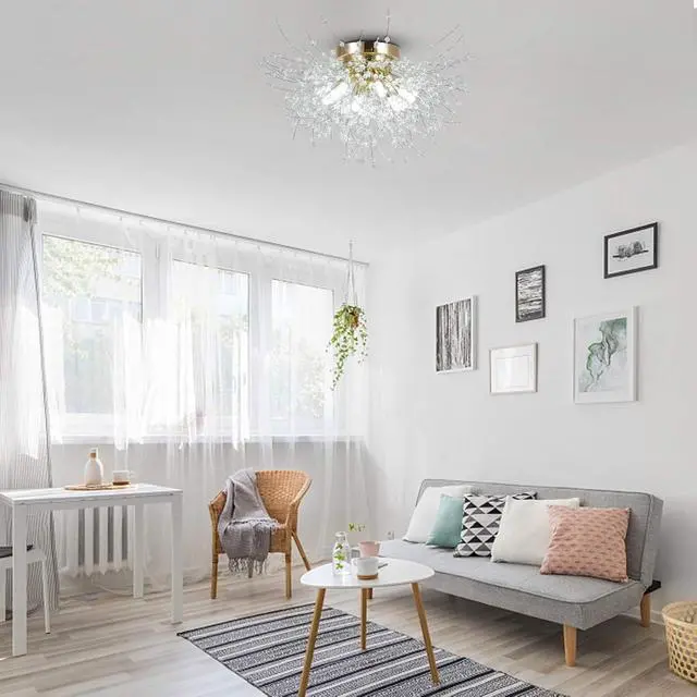 Alt view image 3 of 7 - Flush Mount Ceiling Lights, Modern Gold Crystal Sputnik Firework Close to Ceiling Lamp Led Ceiling Lighting Fixtures for Bedroom Kitchen Island Hallway Entryway Porch Gazebo