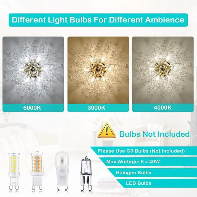 Alt view image 7 of 7 - Flush Mount Ceiling Lights, Modern Gold Crystal Sputnik Firework Close to Ceiling Lamp Led Ceiling Lighting Fixtures for Bedroom Kitchen Island Hallway Entryway Porch Gazebo