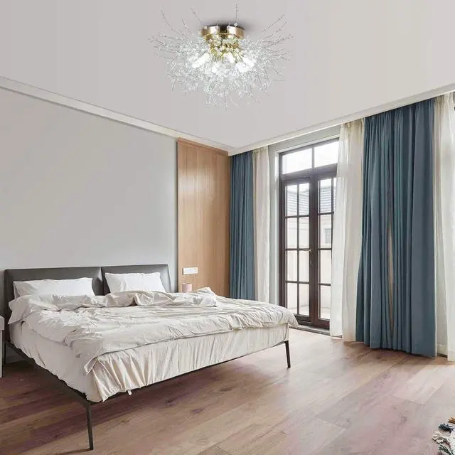 Alt view image 5 of 7 - Flush Mount Ceiling Lights, Modern Gold Crystal Sputnik Firework Close to Ceiling Lamp Led Ceiling Lighting Fixtures for Bedroom Kitchen Island Hallway Entryway Porch Gazebo