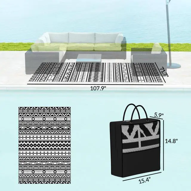 Alt view image 3 of 7 - Outdoor Rug,Reversible Outdoor Rug,Waterproof Plastic Straw with Carry Bag