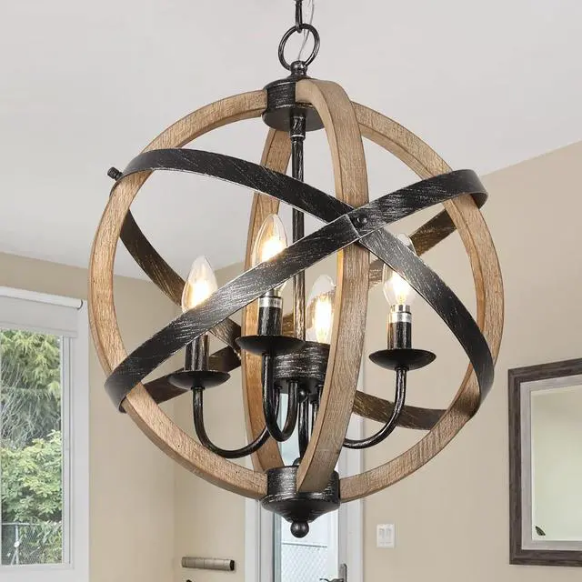 Main image of Farmhouse Chandelier Light Fixtures?4-Light Dining Room Light Fixtures Height Adjustable?Rustic Wood Light Fixtures Ceiling Hanging for Kitchen, Living Room, Hallway, Bedroom, Foyer Entryway