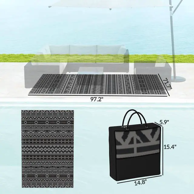Alt view image 3 of 7 - Outdoor Rug,Reversible Outdoor Rug, Waterproof Plastic Straw with Carry Bag