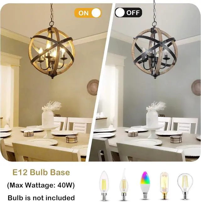 Alt view image 7 of 7 - Farmhouse Chandelier Light Fixtures?4-Light Dining Room Light Fixtures Height Adjustable?Rustic Wood Light Fixtures Ceiling Hanging for Kitchen, Living Room, Hallway, Bedroom, Foyer Entryway