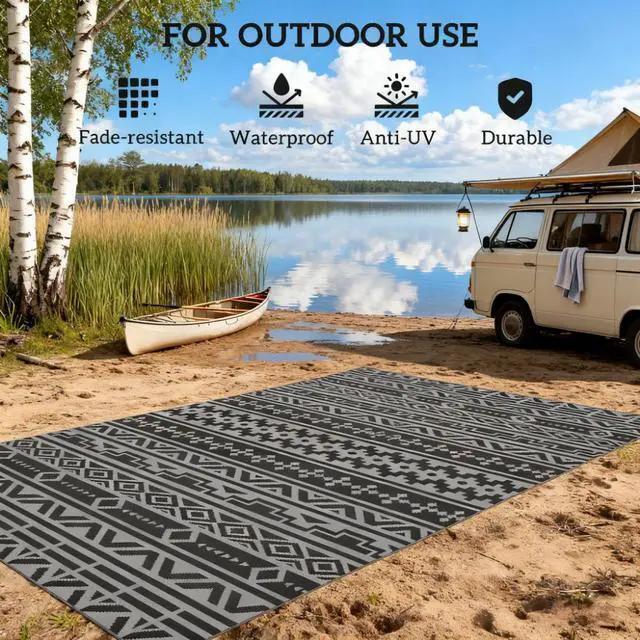 Alt view image 4 of 7 - Outdoor Rug,Reversible Outdoor Rug, Waterproof Plastic Straw with Carry Bag