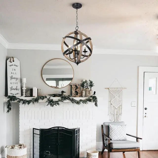 Alt view image 4 of 7 - Farmhouse Chandelier Light Fixtures?4-Light Dining Room Light Fixtures Height Adjustable?Rustic Wood Light Fixtures Ceiling Hanging for Kitchen, Living Room, Hallway, Bedroom, Foyer Entryway