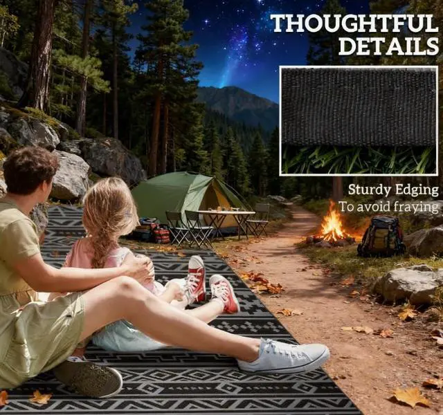 Alt view image 6 of 7 - Outdoor Rug,Reversible Outdoor Rug, Waterproof Plastic Straw with Carry Bag