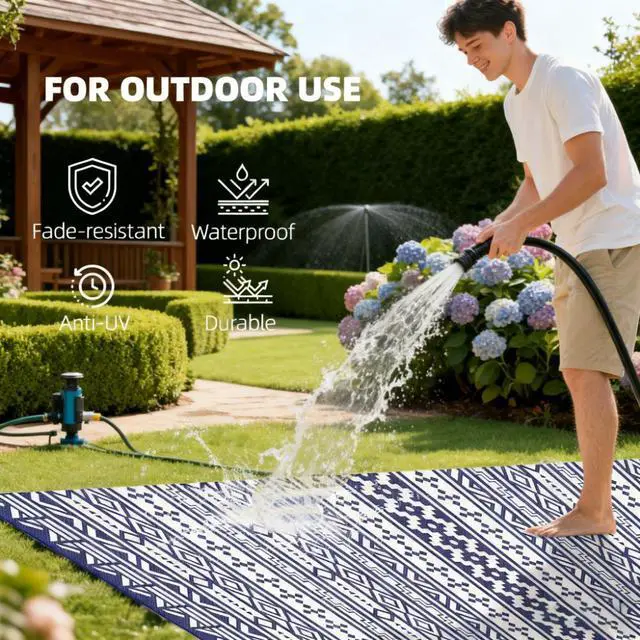 Alt view image 5 of 7 - Patio Rug,Outdoor Rug,Reversible Outdoor Rug, Waterproof Plastic Straw with Carry Bag