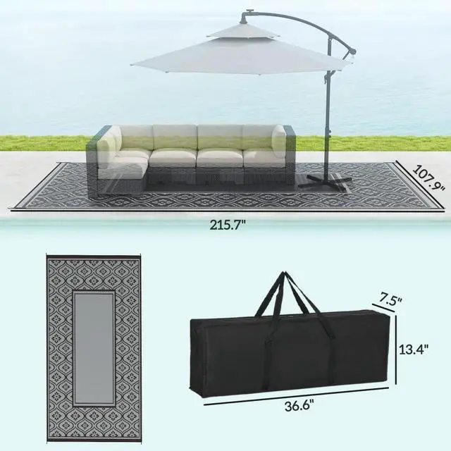 Alt view image 3 of 7 - Patio Rug,Reversible Outdoor Rug, Waterproof Plastic Straw with Carry Bag