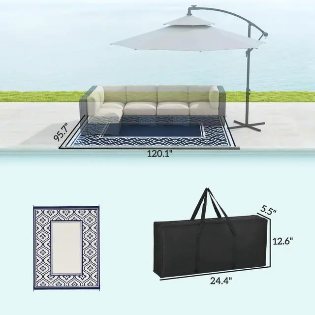 Alt view image 3 of 7 - Outdoor Rug,Patio Rug,Reversible Outdoor Rug,Waterproof Plastic Straw with Carry Bag