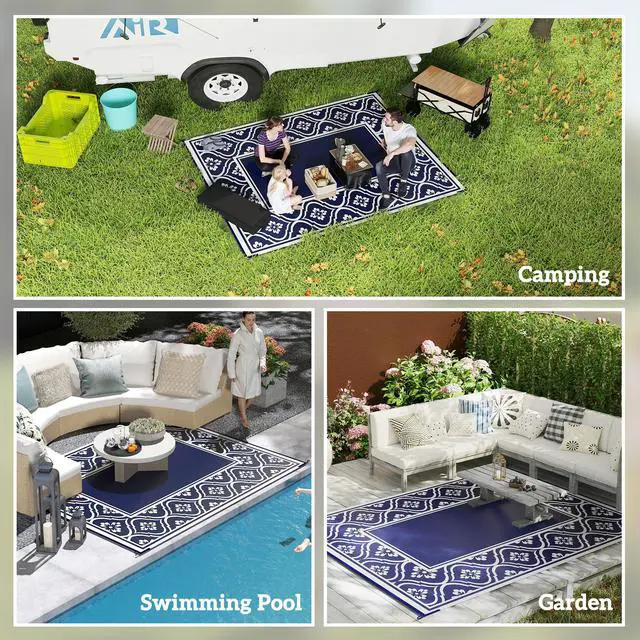 Alt view image 6 of 7 - Outdoor Rug,Patio Rug,Reversible Outdoor Rug,Waterproof Plastic Straw with Carry Bag