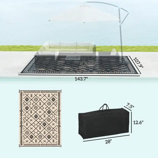 Alt view image 3 of 7 - Easy to Carry Outdoor Rug,Patio Rug,Reversible Outdoor Rug, Waterproof Plastic Straw with Carry Bag