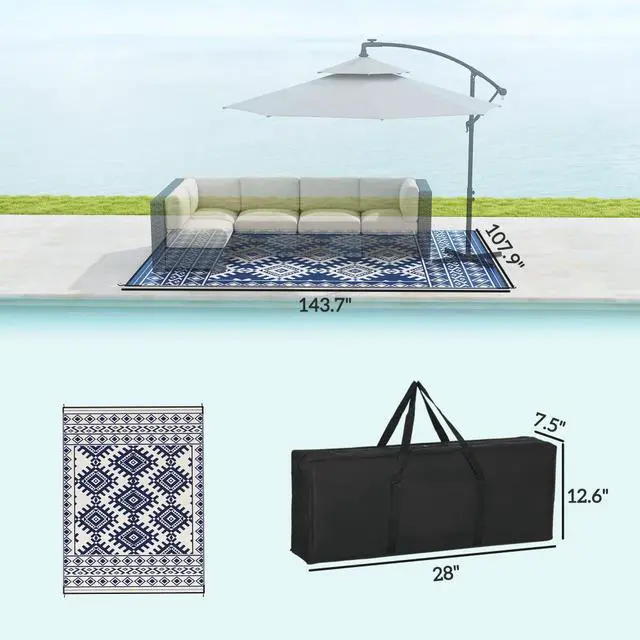 Alt view image 3 of 7 - Reversible Rug,Outdoor Rug for Patio for Decor, Portable Outside Camping Area Carpet Ma