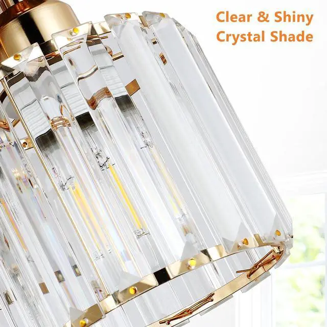 Alt view image 5 of 7 - Modern Semi Flush Mount Ceiling Light,3-Light Crystal Close to Ceiling Light Fixtures,Golden Kitchen Light Fixtures with Clear Crystal Shade,Hallway Light Fixtures for Hallway Bedroom Bathroom